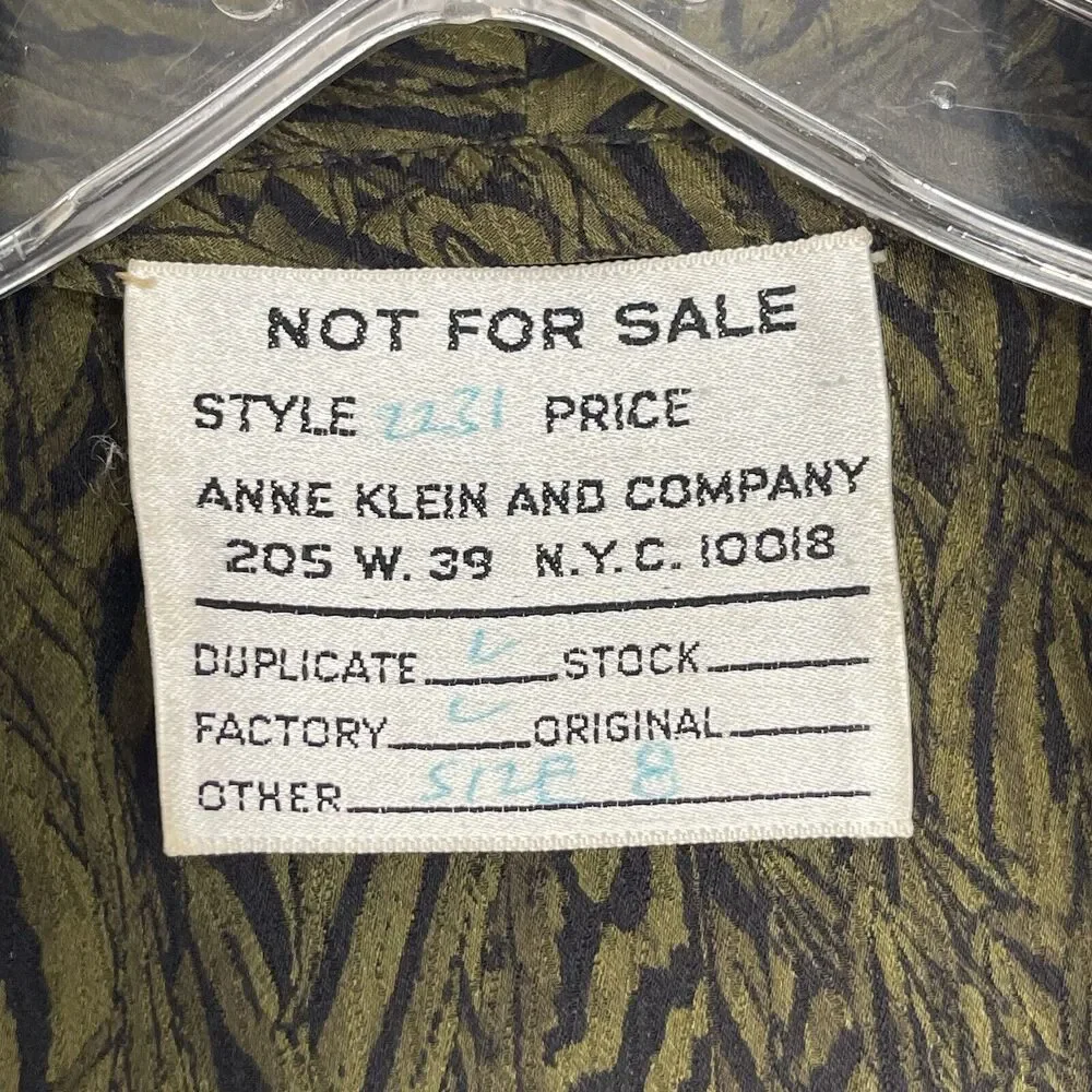 Anne Klein Vintage Silk Blouse Size 8 Green Black Surplice Button Front Top